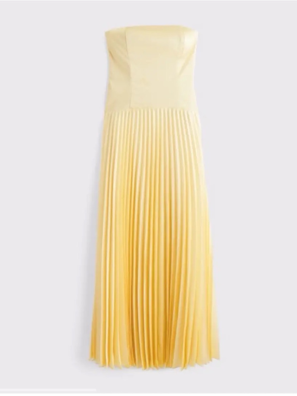 Abercrombie & Fitch Strapless Pleated Maxi Dress in Pale Yellow